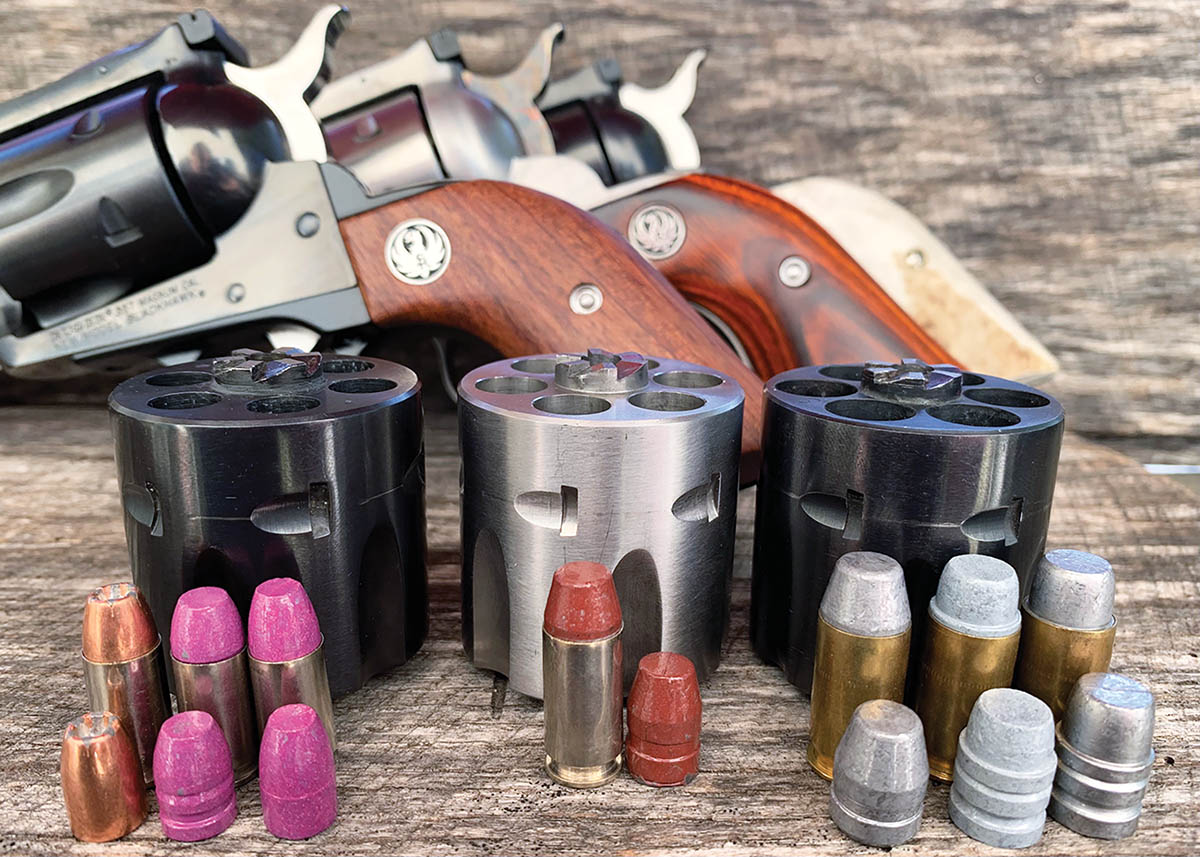 The convertible cylinders are shown (left to right): 9mm, 40 S&W and 45ACP.